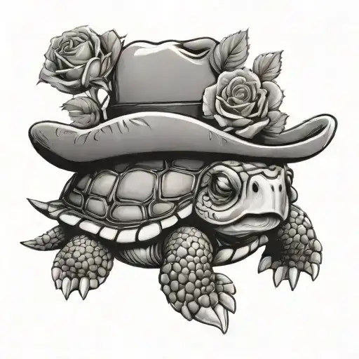 Cute Turtle Wearing A Cowboy Hat With Rose In Mouth