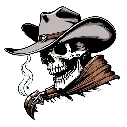 Cowboy Skeleton With Fangs Bowing Head Smoking