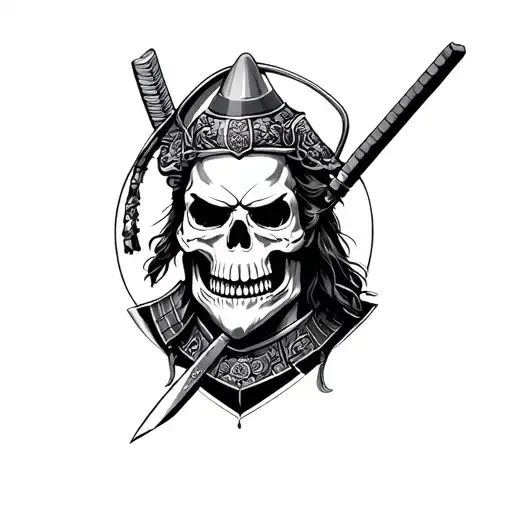 Samurai Warrior With A Skull As Face