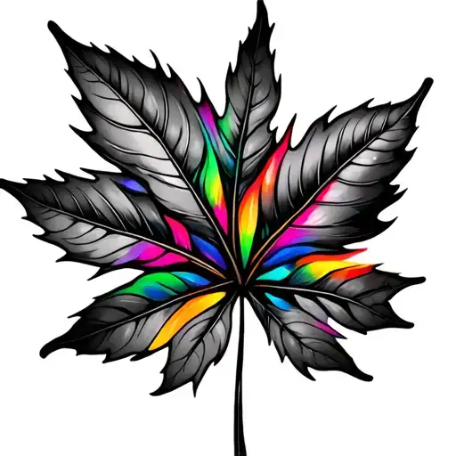 Black And Grey Leaf With Rainbow Veins Falling
