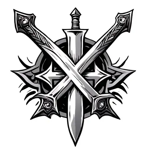 Vertical Crusader Sword With Jerusalem Cross Intersecting A Tribal