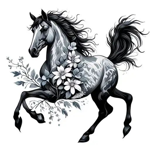 Horse Mountains River Flowers Intertwined