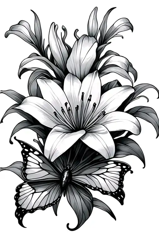 Butterfly And Lily Flower