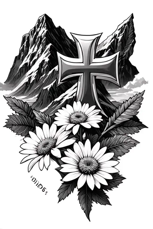 Watzmann Mountain With Edelweiss Flower In Front Of It And Bundeswehr Iron Cross