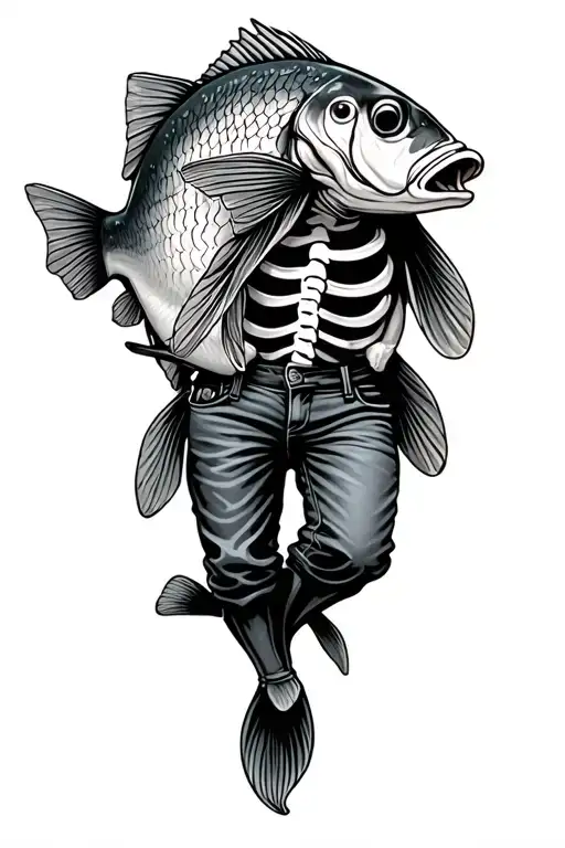 Skeleton Bass Fish Wearing Pants Fishing For Other Fish