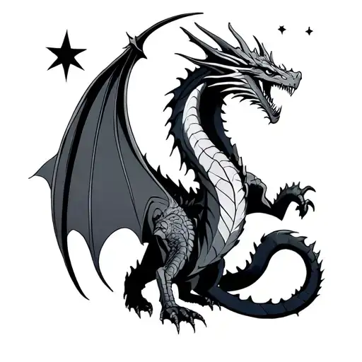 Dragons And Velaris With Star In The Sky