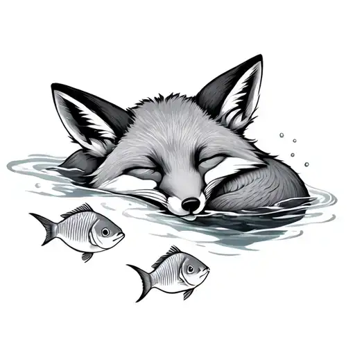 Sleeping Fox Underwater Surrounded By Fish