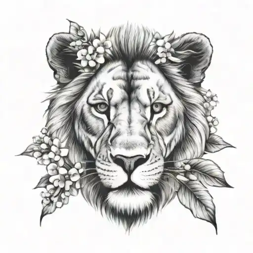 Lion Head With Cherry Blossoms