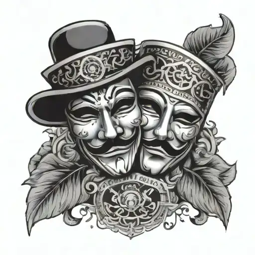 Theater Masks With A Passport Stamp Background