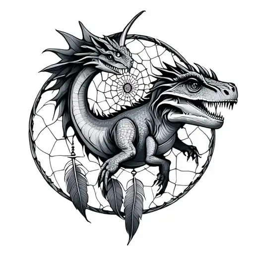 Dinosaur Or Dragon For Forearm With A Dream Catcher Subtle And Cute