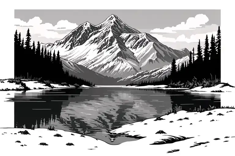 Snowy Mountain With A Lake In The Reflection The Desert