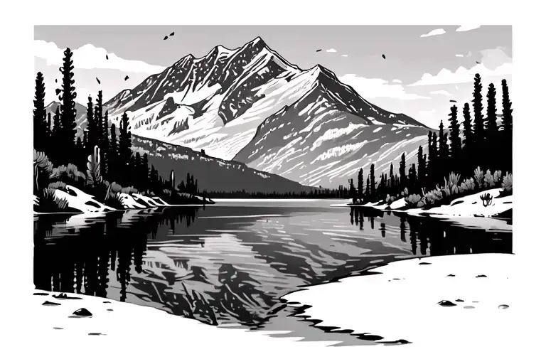 Snowy Mountain With A Lake In The Reflection There Is A Cactus