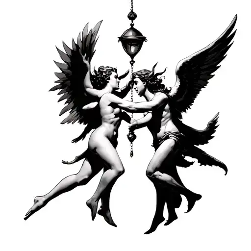 Angel And Demon Dancing Under Pendulum Swinging