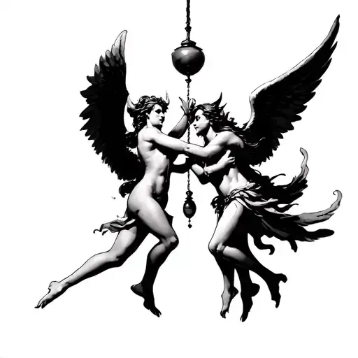 Angel And Demon Dancing Under Pendulum Swinging