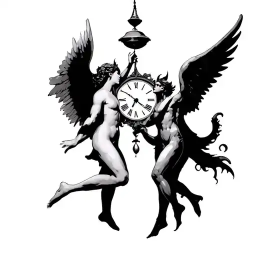 Angel And Demon Dancing Under Pendulum Clock
