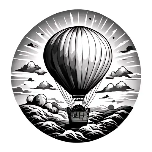 Black N White Hot Air Balloon Tattoo With New Mexican Zia