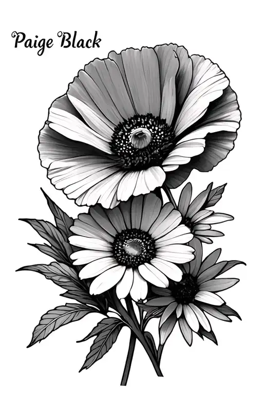 Poppy And Daisy Flowers With The Name Paige