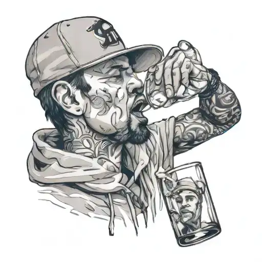 Design Of The Rapper Fernando Costa And A Glass With Water And Inside A Person Who Is Fallen Off