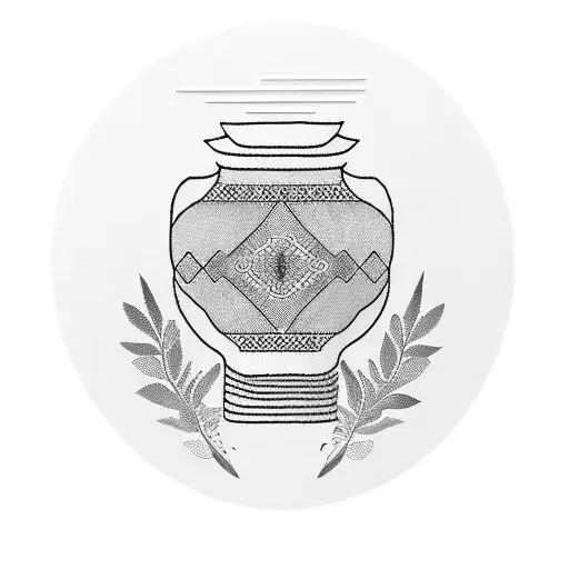 Abstract Traditional Vase With Palastinian Embroidery Ribbon Inside Are Olive Branches