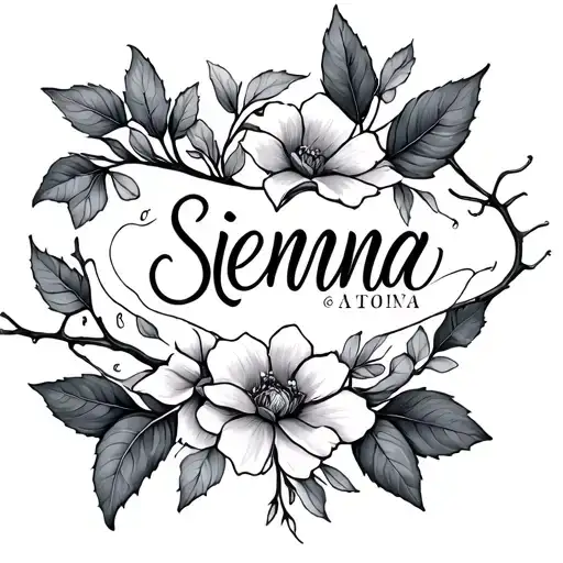 Leaves On Vine With Flowers And Name Sienna