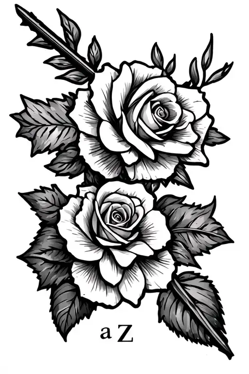 One Arrow With Two Roses And A Daffodil With Intials A And Z