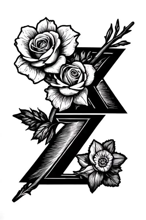One Arrow With Two Roses And One Daffodil With Intials A And Z