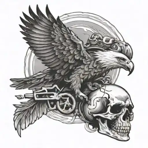 An Eagle Soaring Above A Skull Wearing A Mechanic's Hat