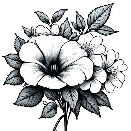 Line Flower Bouquet With Apple Blossom And Morning Glory Flower