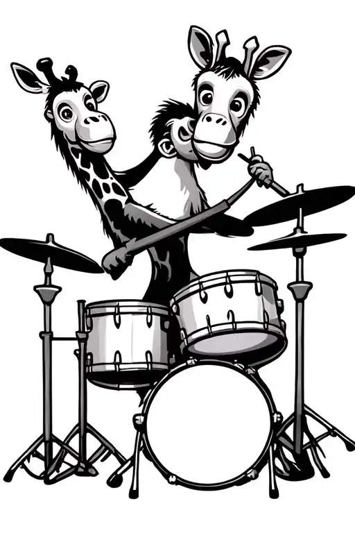 Monkey And Giraffe Plays Drums