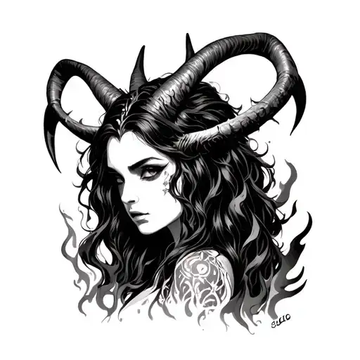 Demon Woman Horns And Fire