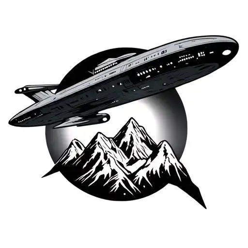 Denali Mountain With Star Trek Voyager Ship Flying