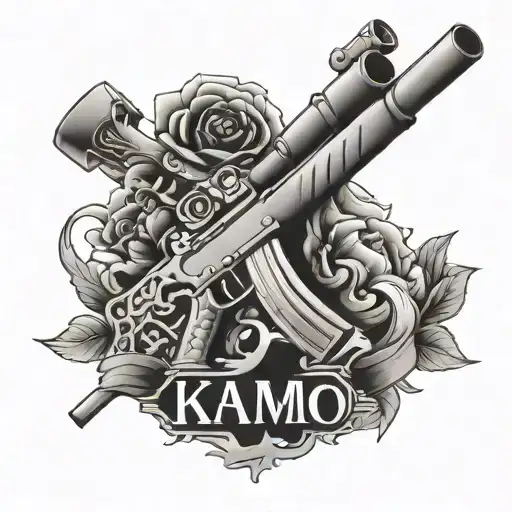 The Word Kamo In The Shape Of A Rifle
