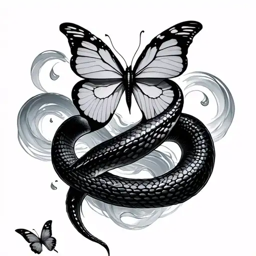 Water Wave Snake And Butterflies