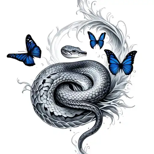 Water Wave Snake And Butterflies