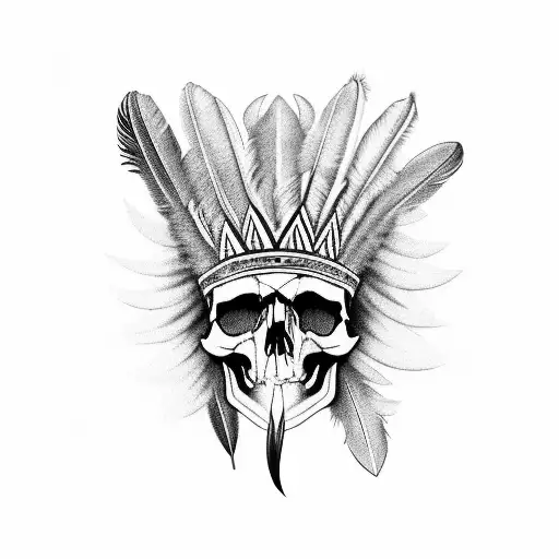 Indian Skull Hat Of Feathers