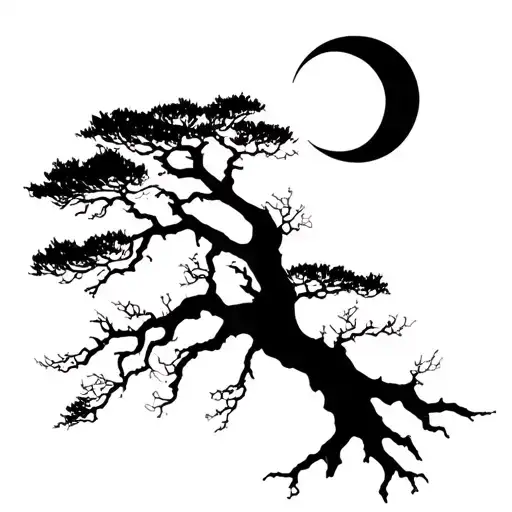 Dead Tree Silhouette With Crescent Moon Above
