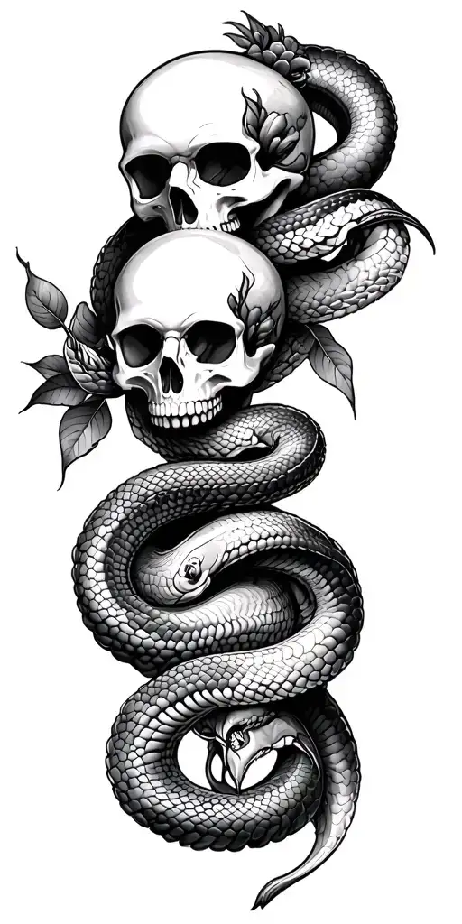 Japanese Style Tattoo Featuring Skulls And Snakes