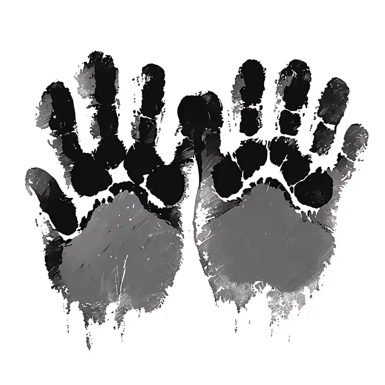 Two Child Hand Print With Dog Paw Print