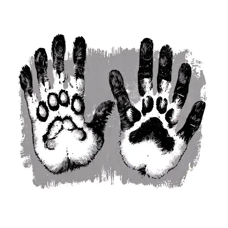 Two Child Hand Print And Dog Paw Print