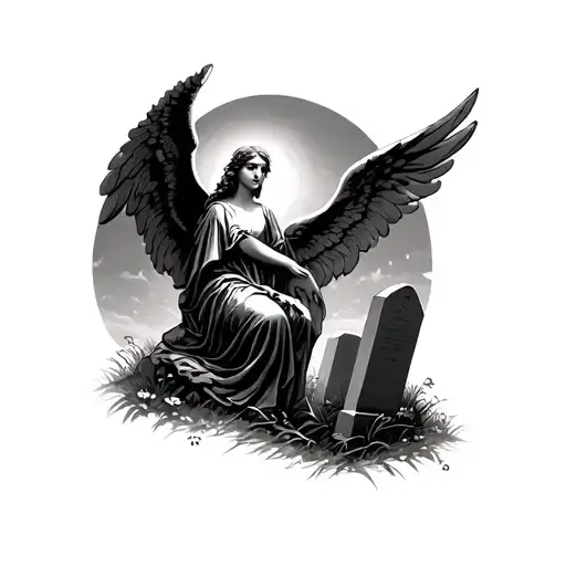 Angel With Graves In Graveyard