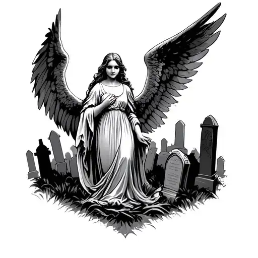 Angel With Graves In Graveyard Large