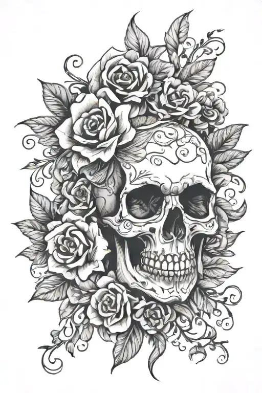 Feminine Skull And Flowers
