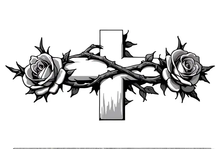 A Cross And Roses With Thorns Wrapped