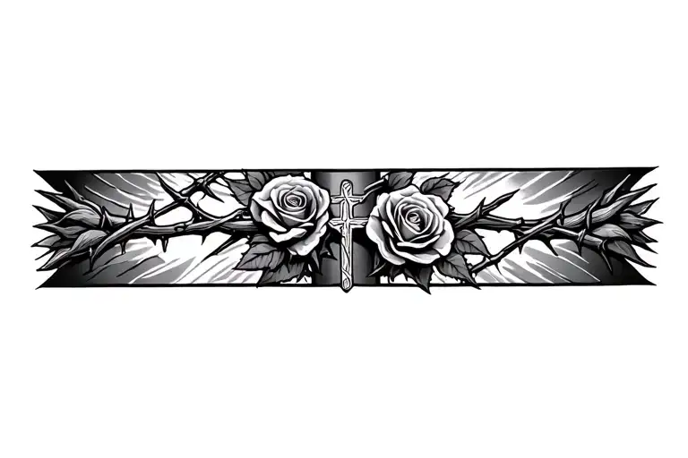 A Catholic Cross And Roses With Thorns Wrapped