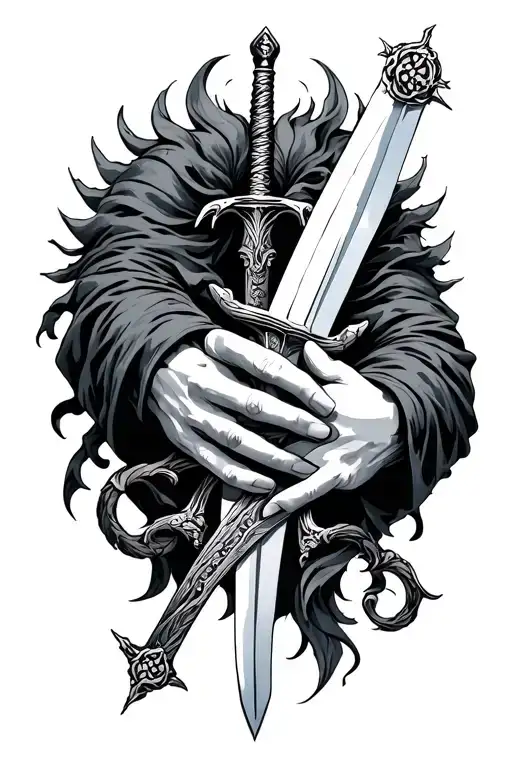 Hands Holding Sword Intertwined