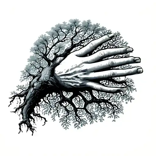 Tree Roots On Hand Reaching