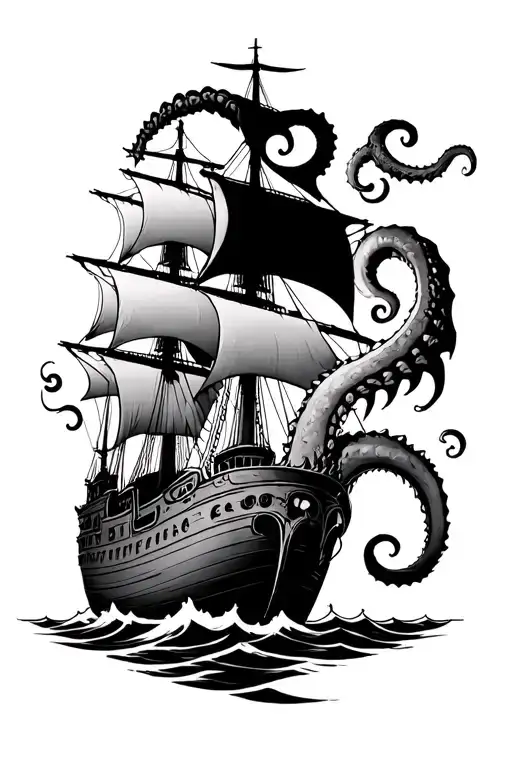 Kraken Attacking A Ship