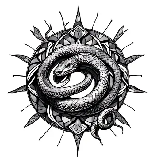 Snake Entwined In A Stained Glass Mandala Design Incorporating