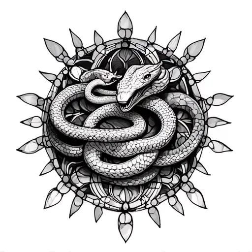 Snake Entwined In A Stained Glass Mandala Design Incorporating
