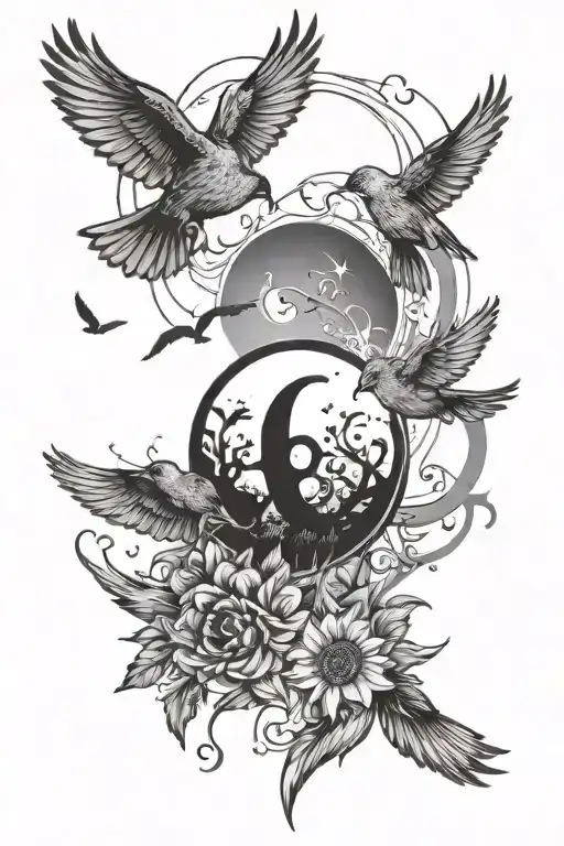 Birds Flying Towards The Sun With Sb Initials Incorporated